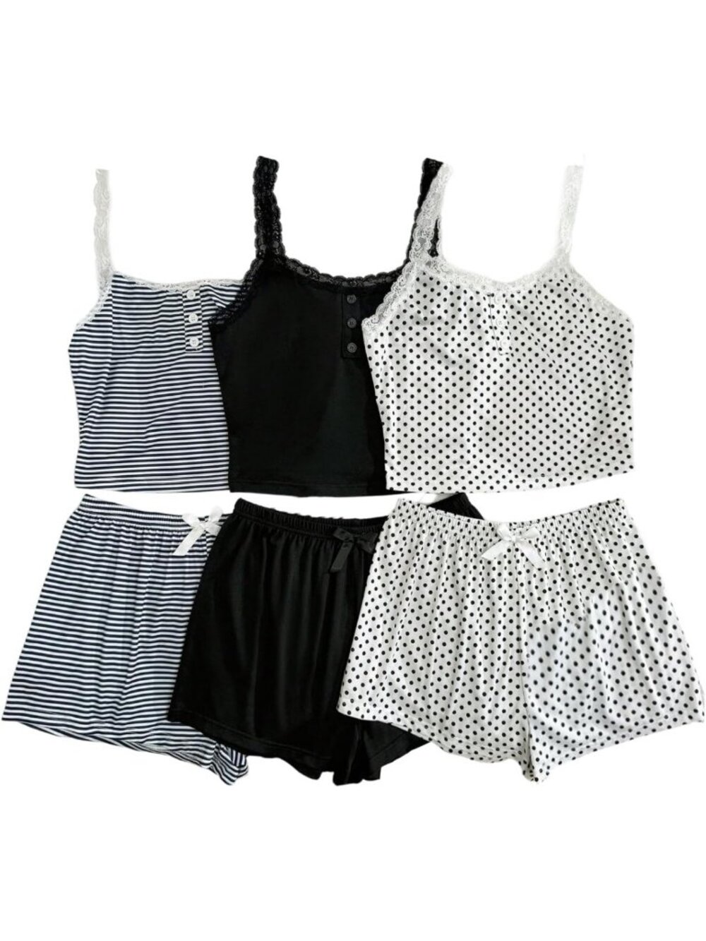 Cozy 6-Piece Women's Pajama Set - Cami Tops & Shorts Sleepwear for Comfort